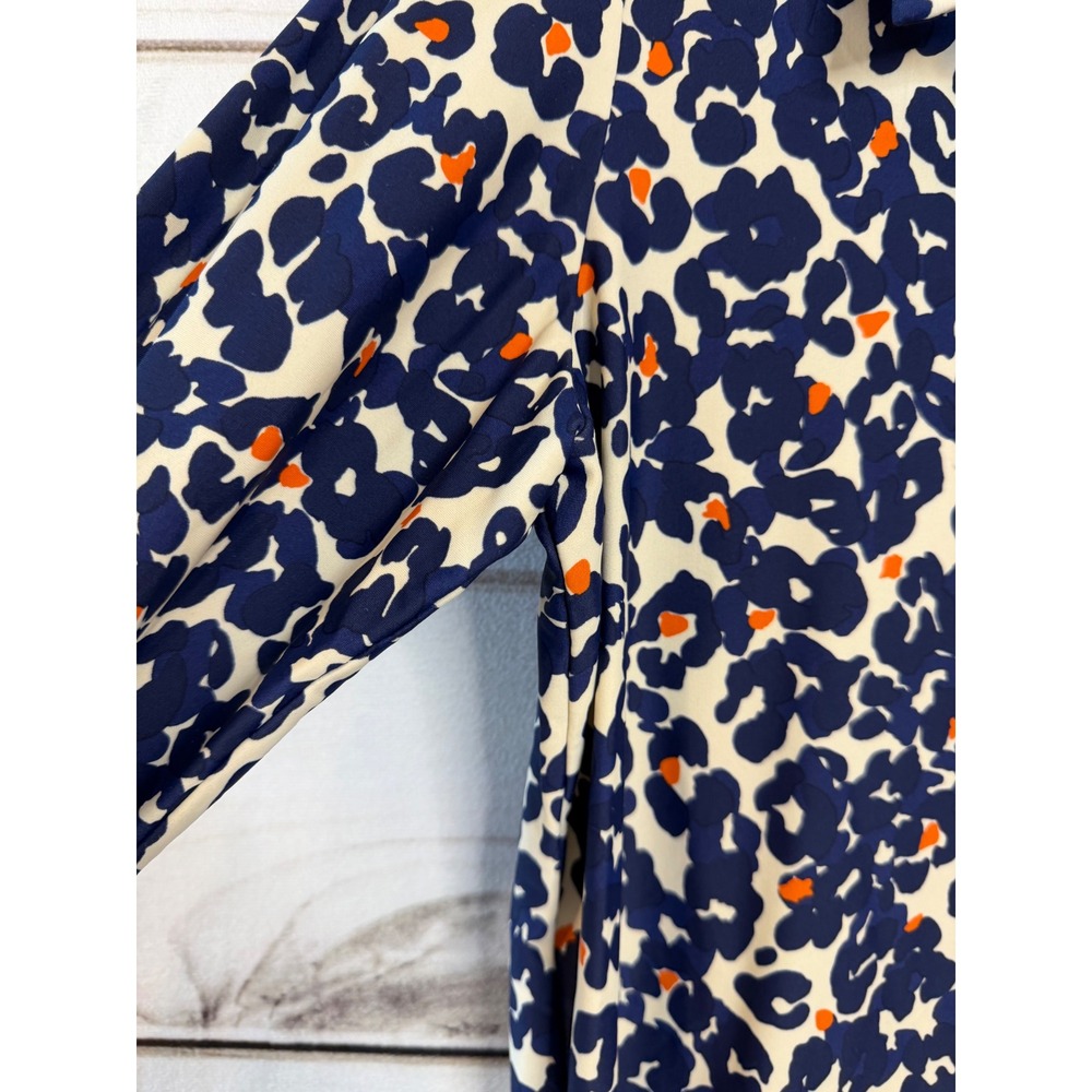 Jude Connally Womens Large Navy Blue Orange Abstract Print Long Sleeve Polo Top - Picture 2 of 6
